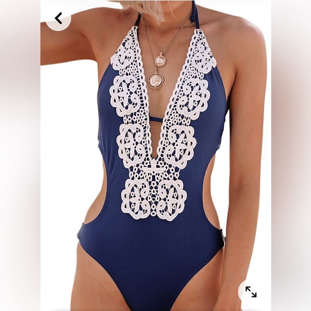 New with tags CUPSHE Happy Ending Solid One-Piece Swimsuit Size M Blue